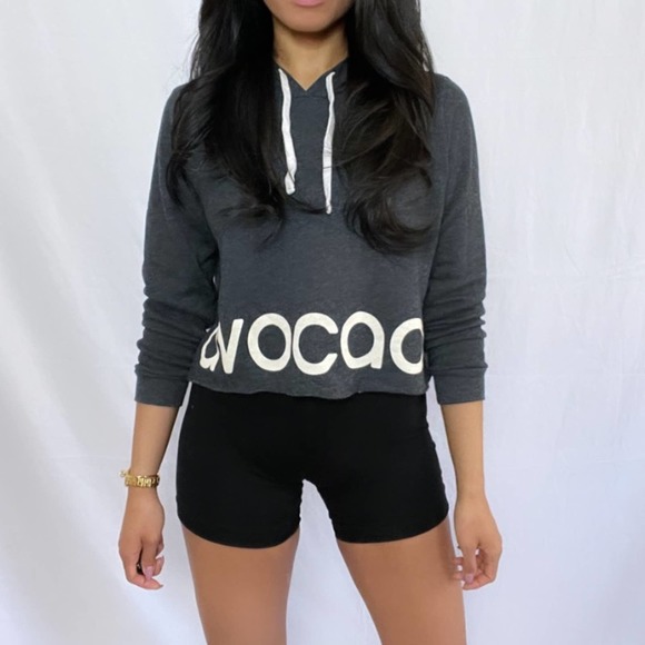 avocado Tops - Avocado Active | Grey Atheltic Oversized Cropped Raw Hem Hoodie S